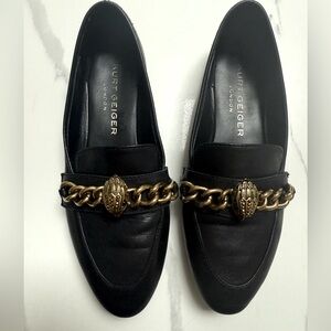 Kurt Geiger Black Loafers with Gold Chain Eagle head